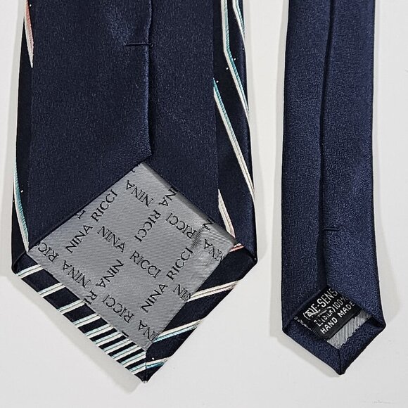 Nina Ricci Silk Tie Handmade Stripes Timeless Designer Boho W4 L58 Inches - Picture 7 of 14